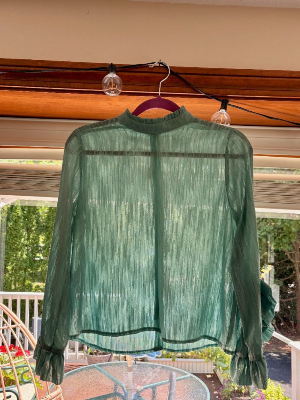 Pinkyotto Seafoam Green Ruffle Bell Sleeve Sheer Blouse - S